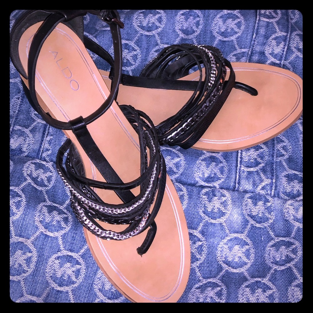 Aldo leather black sandals w/ankle strap